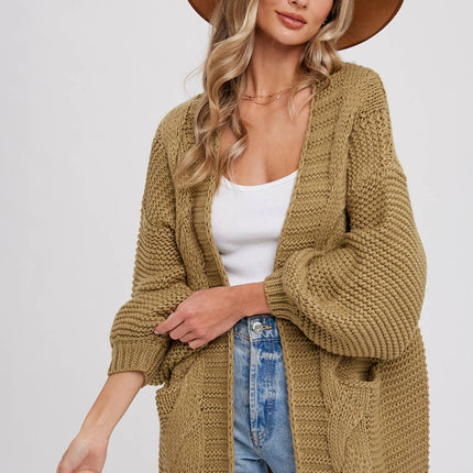 Chunky Cable knit Cardigan-Chocolate