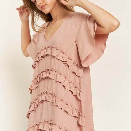 TIERED RUFFLE MINI DRESS
