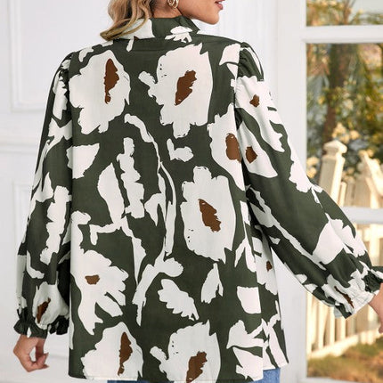 Vintage 60s Flower Frill Neck Loose Blouse