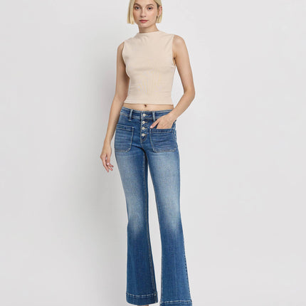 Mid Rise Patch Pocket  Flare Jean