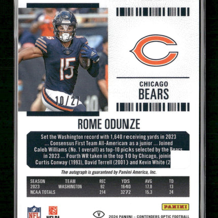 Rome Odunze  2024 Panini Contenders Optic Purple Pulsar Rookie Auto #104
