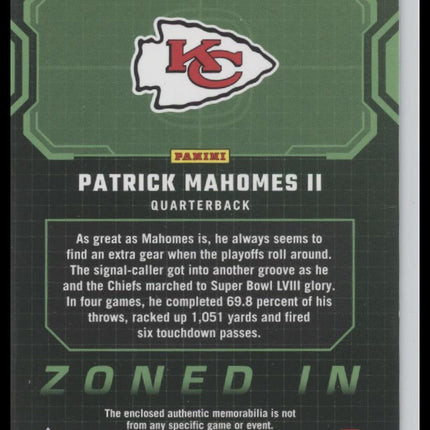 Patrick Mahomes II 2024 Panini Zenith Zoned In #ZI-PMS