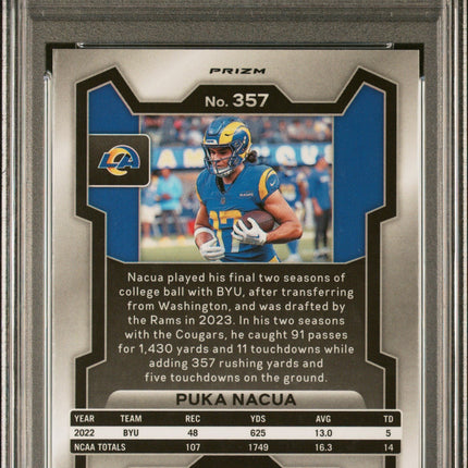 2023 Panini Prizm Neon Green Pulsar Puka Nacua 9 PSA #357