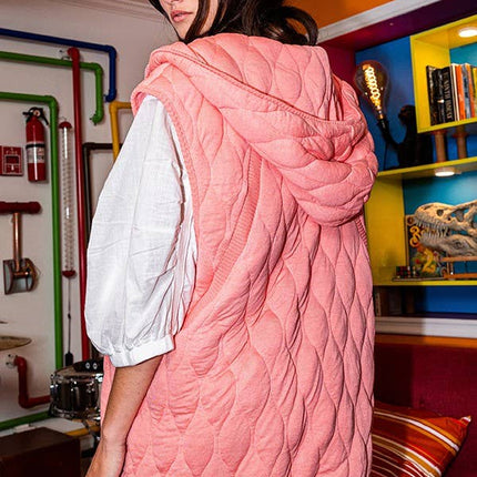 Quilted Hooded Zip-Up Vest Coral
