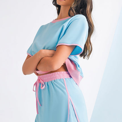 Luxury Colorblock Edge Drop Shoulder T Shirt and Skort Set