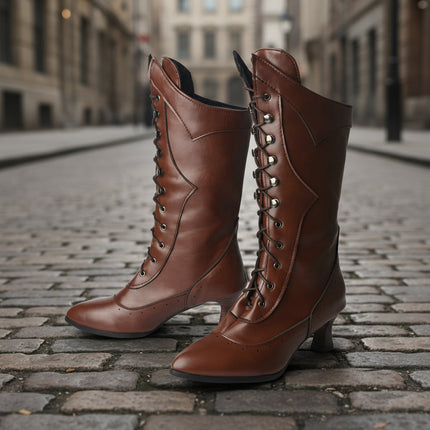 Lace-Up Martin Boots | Round Toe Wine-Cup Heel | Large-Size Women’s Boots