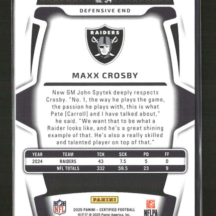 2025 Panini Certified Mirror Red Maxx Crosby #/99 #54