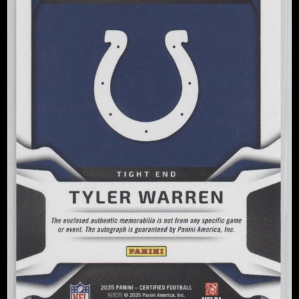 2025 Panini Freshman Fabric Mirror Teal Patch Auto #/199 Tyler Warren #FBC-TWN