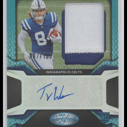 2025 Panini Freshman Fabric Mirror Teal Patch Auto #/199 Tyler Warren #FBC-TWN