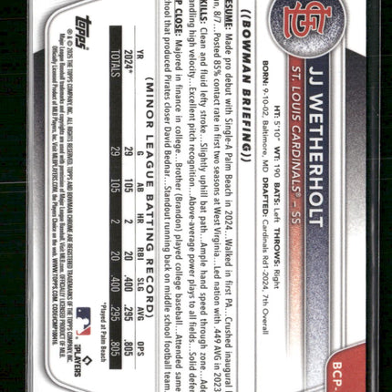2025 Bowman Chrome Prospects Blue Lava Refractor JJ Wetherholt #/150 #BCP-22