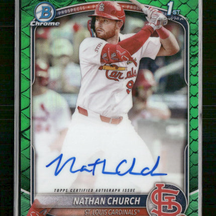 2025 Bowman Chrome Prospect Auto Reptilian Green Nathan Church #/99 #CPA-NCH