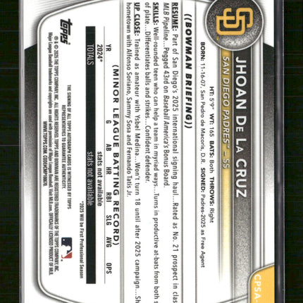 2025 Bowman Chrome Prospect Auto Green #/99 Jhoan De La Cruz #CPA-JDL