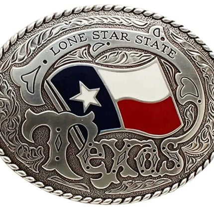 Nocona Lone Star Texas Flag Oval - Belt Buckle