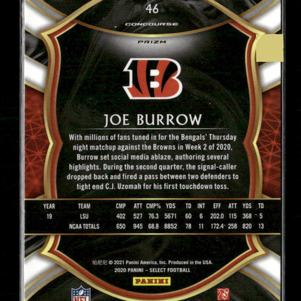 2020 Panini Select Silver Prizm Joe Burrow Rookie #46