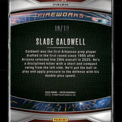 2025 Panini Prizm Fireworks Gold Prizms Slade Caldwell #/10 #15