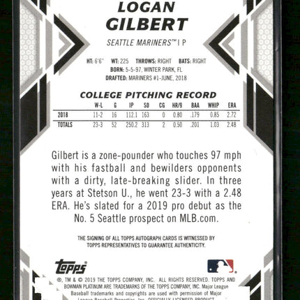 2019 Bowman Platinum Top Prospects Autographs Logan Gilbert Auto #TOP-18