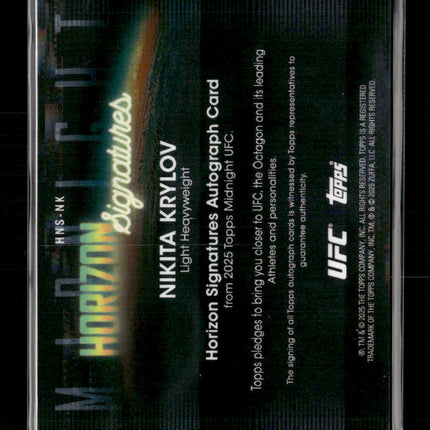 2025 Topps Midnight UFC Horizon Signatures Dusk Nikita Krylov #/75 Auto #HNS-NK