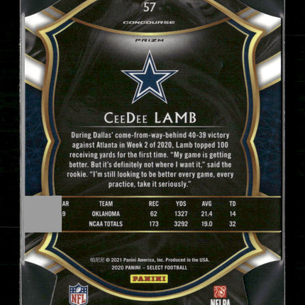 2020 Panini Select Purple Prizm Die Cut CeeDee Lamb Rookie #57
