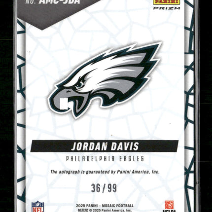 2025 Panini Mosaic Football Blue Prizm Auto #/99 Jordan Davis #AMC-JDA