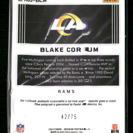 2024 Panini Obsidian Auto Patch #/75 Blake Corum #RJJ-BCM
