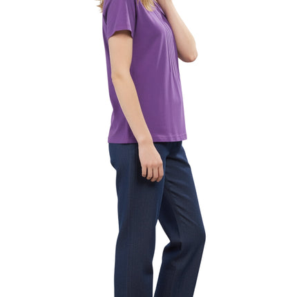 Women's Short Sleeve Cotton Knit T-shirt in Pintuck Style