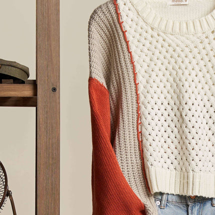 Multi Fabric Color Block Sweater