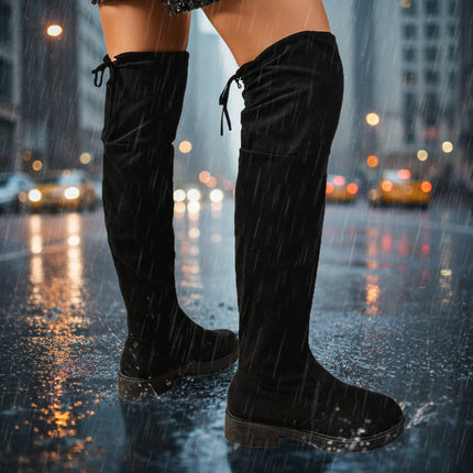 Women’s Elastic Knee-High Boots – Thick Sole Solid Color Fashion Boots