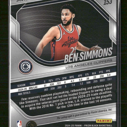 2024-25 Panini Prizm Black Silver Auto Ben Simmons #153