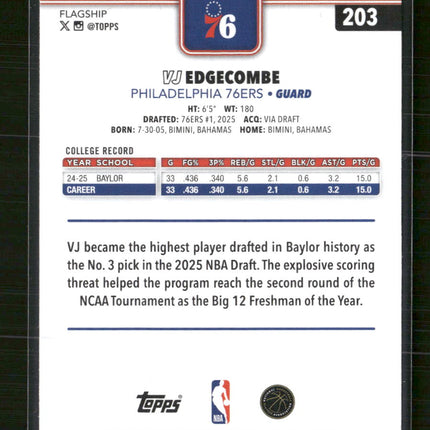 2025-26 Topps Crackleboard VJ Edgecombe Rookie #203