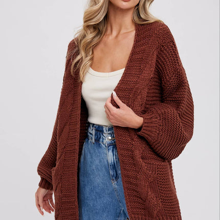 Chunky Cable knit Cardigan-Chocolate