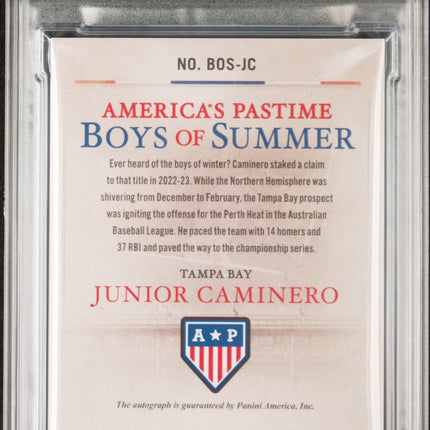 2023 Panini Chronicles Pastime Boys Of Summer Junior Caminero 9 PSA #BOSJC