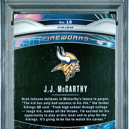 2024 Panini Prizm Fireworks Fireworks-Green Ice Jj Mccarthy 8 PSA #18