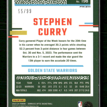 2023-24 Donruss Optic Hyper Orange Stephen Curry #/99 #198