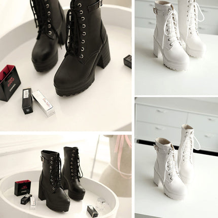 Women’s Chunky Heel PU Martin Boots – Stylish Ankle Combat Boots