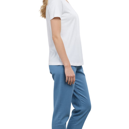 Women's Short Sleeve Cotton Knit T-shirt in Pintuck Style