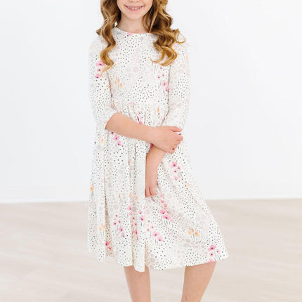 Whimsical Wildflowers 3/4 Sleeve Pocket Twirl Dress