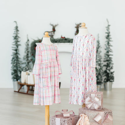 Pink Nutcracker 3/4 Sleeve Pocket Twirl Dress