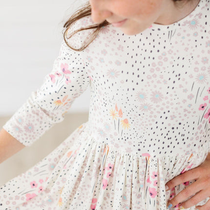 Whimsical Wildflowers 3/4 Sleeve Pocket Twirl Dress