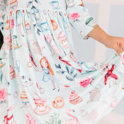 Wonderland 3/4 Sleeve Pocket Twirl Dress