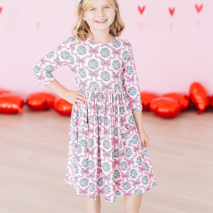 SALE Disco Bows 3/4 Sleeve Pocket Twirl Dress