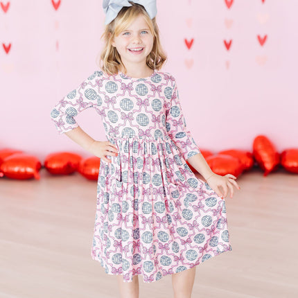 SALE Disco Bows 3/4 Sleeve Pocket Twirl Dress
