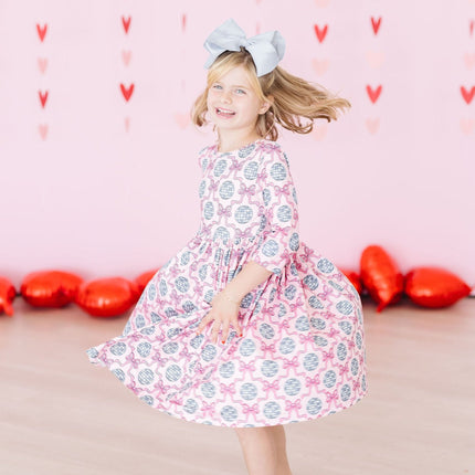 SALE Disco Bows 3/4 Sleeve Pocket Twirl Dress