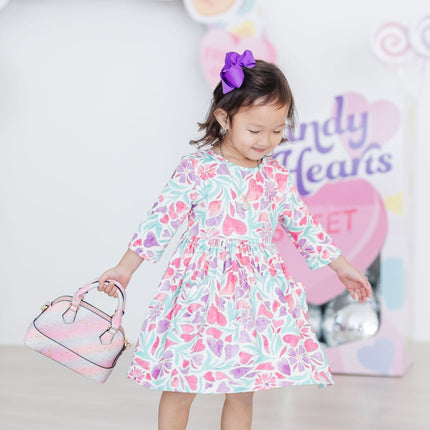 Watercolor Hearts 3/4 Sleeve Pocket Twirl Dress