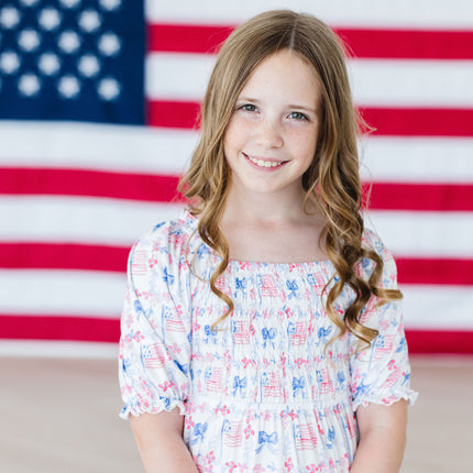 Vintage Flags Smocked Ruffle Dress