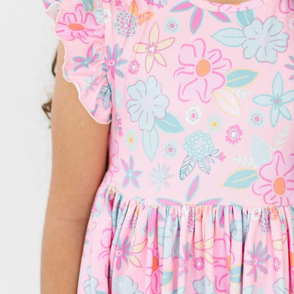 Beachy Blooms Flutter Sleeve Twirl Dress