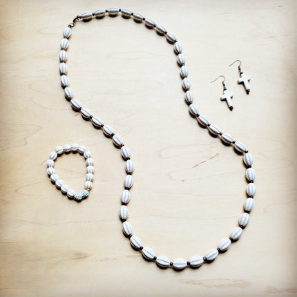 **White Turquoise & Wood Melon Beaded Necklace 258p