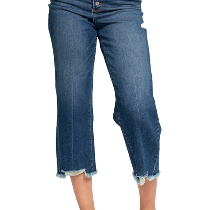 JB Button Fly Crop Raw Edge Denim