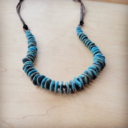 Turquoise Disc Necklace w/ Leather Ties 261x