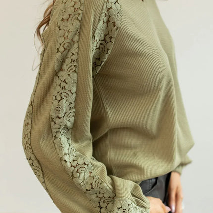 Green Waffle Knit Blouse