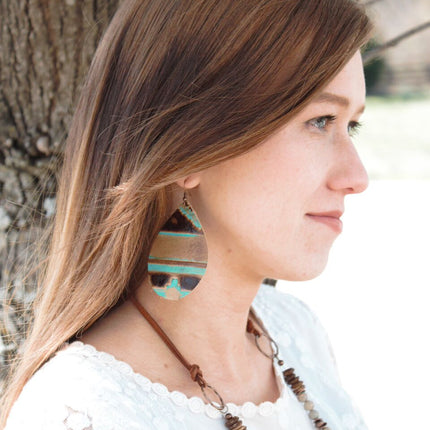 **Leather Oval Earrings in Turquoise Navajo 217f